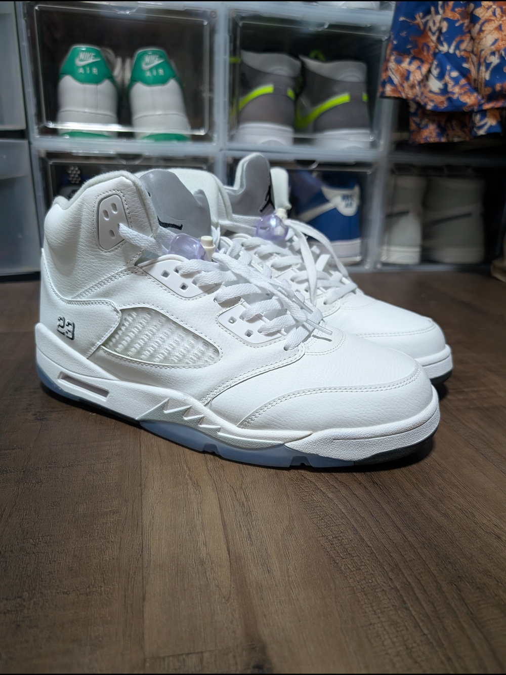 Air Jordan 5 Retro White Metallic Leather Sneakers